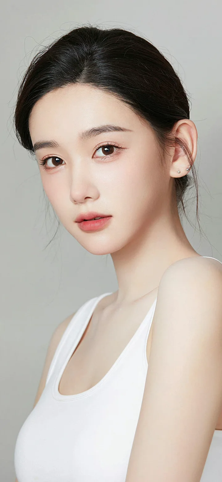 一名成年女性穿着白色上衣，在浅灰色背景前面向镜头。